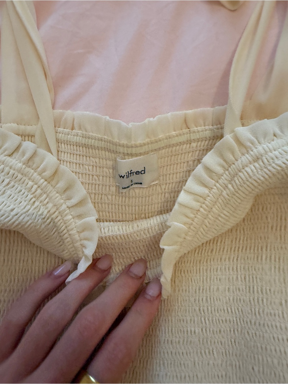 Aritzia Cream Tie-Shoulder Smocked Mini Dress - Picture 2 of 2